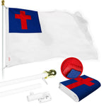 Load image into Gallery viewer, G128 Combo Pack: 5 Ft Tangle Free Spinning Flagpole (White) &amp; Christian Flag 2x3 Ft Embroidered 220GSM Spun Polyester, Brass Grommets (Flag Included) Aluminum Flag Pole