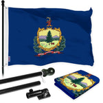 Load image into Gallery viewer, G128 Combo Pack: 6 Ft Tangle Free Aluminum Spinning Flagpole (Black) &amp; Vermont VT State Flag 3x5 Ft, LiteWeave Pro Series Printed 300D Polyester  Pole with Flag Included