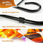 Load image into Gallery viewer, G128 Combo Pack: Garden Flag Stand Black 36 in x 16 in &amp; Garden Flag Halloween Decoration Trick or Treat Witch Hat Gnome with Broom 12x18 DoubleSided Blockout Fabric