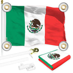 Load image into Gallery viewer, Combo Pack: 6 Ft Tangle Free Aluminum Spinning Flagpole (White) &amp; Mexico Mexican Flag 3x5 Ft, LiteWeave Pro Series Printed 150D Polyester, 4 Corner Brass Grommets Pole with Flag Included