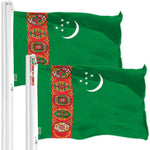 Load image into Gallery viewer, G128 2 Pack: Turkmenistan Turkmenistani Flag  3x5 Ft  Printed 150D Polyester  Indoor/Outdoor, Vibrant Colors, Brass Grommets, Quality Polyester, Much Thicker More Durable Than 100D 75D Polyester