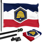 Load image into Gallery viewer, G128 Combo Pack: 6 Ft Tangle Free Aluminum Spinning Flagpole (Black) &amp; Utah 2023 New Version UT State Flag 3x5 Ft, LiteWeave Pro Series Printed 150D Polyester  Pole with Flag Included