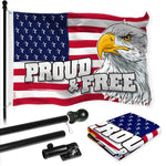 Load image into Gallery viewer, G128 Combo Pack: 6 Ft Tangle Free Aluminum Spinning Flagpole (Black) &amp; American USA Proud and Free Eagle Flag Flag 3x5 Ft, LiteWeave Pro Series Printed 300D Polyester  Pole with Flag Included