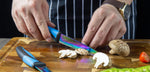 Load image into Gallery viewer, Kitchen Knife Set Kit 5 Dishwasher Safe Colorful Knives Knife Sharpener &amp; Magnetic Wall Bar Titanium Non Stick Plating Stainless Steel