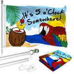 Load image into Gallery viewer, G128 Combo Pack: Flag Pole 6 FT Silver Tangle Free &amp; It's 5 O'Clock Somewhere Flag 3x5 FT Printed 150D Polyester