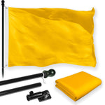 Load image into Gallery viewer, G128 Combo Pack: 5 Ft Tangle Free Aluminum Spinning Flagpole (Black) &amp; Solid Golden Yellow Color Flag 2x3 Ft, LiteWeave Pro Series Printed 150D Polyester  Pole with Flag Included