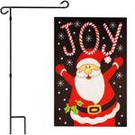Load image into Gallery viewer, G128 Combo Pack: Garden Flag Stand Black 36 in x 16 in &amp; Garden Flag Christmas Decoration Joyful Santa 12x18 DoubleSided Blockout Fabric