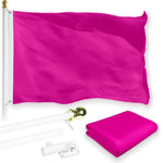 Load image into Gallery viewer, G128 Combo Pack: 5 Ft Tangle Free Aluminum Spinning Flagpole (White) &amp; Solid Pink Color Flag 2x3 Ft, LiteWeave Pro Series Printed 150D Polyester  Pole with Flag Included