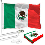 Load image into Gallery viewer, G128 Combo Pack: 6 Feet Tangle Free Spinning Flagpole (Silver) Mexico Mexican Flag 3x5 ft Printed 150D Brass Grommets (Flag Included) Aluminum Flag Pole