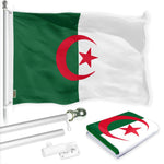 Load image into Gallery viewer, G128 Combo Pack: 6 Ft Tangle Free Spinning Flagpole (Silver) &amp; Algeria Flag 3x5 Ft Printed 150D Polyester, Brass Grommets (Flag Included) Aluminum Flag Pole