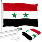Load image into Gallery viewer, G128 Combo Pack: 6 Ft Tangle Free Aluminum Spinning Flagpole (Silver) &amp; Syria Syrian Flag 3x5 Ft, LiteWeave Pro Series Printed 150D Polyester  Pole with Flag Included