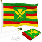 Load image into Gallery viewer, G128 Combo Pack: 6 Ft Tangle Free Aluminum Spinning Flagpole (White) &amp; Hawaii Kanaka Maoli Flag 3x5 Ft, LiteWeave Pro Series Printed 150D Polyester  Pole with Flag Included