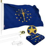 Load image into Gallery viewer, G128 Combo Pack: 5 Ft Tangle Free Spinning Flagpole (White) &amp; Indiana Flag 2.5x4 Ft Embroidered 220GSM Spun Polyester, Brass Grommets (Flag Included) Aluminum Flag Pole