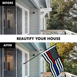 Load image into Gallery viewer, G128  6 Feet Tangle Free Spinning Flagpole (Black) Thin Blue&amp;Red Line Flag Brass Grommets Spun Polyester 3x5 ft (Flag Included) Aluminum Flag Pole