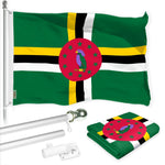 Load image into Gallery viewer, G128 Combo Pack: 6 Ft Tangle Free Aluminum Spinning Flagpole (Silver) &amp; Dominica Dominican Flag 3x5 Ft, LiteWeave Pro Series Printed 150D Polyester  Pole with Flag Included
