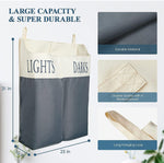 Load image into Gallery viewer, The Fine Living Co. X Large Two Compartments Hanging Laundry Hamper with Over Door Hooks Durable Space Saving Laundry Bag Storage with Bottom Zipper Wide Open Top Dark Light Compartment(25 x10 x31 )