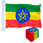 Load image into Gallery viewer, G128 5 Pack: Ethiopia (Ethiopian) Flag  3x5 feet  Printed 150D Indoor/Outdoor, Vibrant Colors, Brass Grommets, Quality Polyester, Much Thicker More Durable Than 100D 75D Polyester