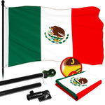 Load image into Gallery viewer, G128 Combo Pack: 5 Ft Tangle Free Aluminum Spinning Flagpole (Black) &amp; Mexico Mexican Flag 2x3 Ft, ToughWeave Series Embroidered 300D Polyester  Pole with Flag Included