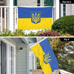Load image into Gallery viewer, G128 Combo: 6 Ft Tangle Free Aluminum Spinning Flagpole (Silver) &amp; Ukraine Ukrainian Coat of Arms Flag 3x5 Ft, LiteWeave Pro Printed 150D Polyester, 4 Corner Brass Grommets  Pole with Flag Included