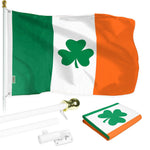Load image into Gallery viewer, G128  6 Feet Tangle Free Spinning Flagpole (White) Ireland SHAMROCK Brass Grommets Printed 3x5 ft (Flag Included) Aluminum Flag Pole