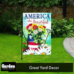 Load image into Gallery viewer, Combo Pack: Garden Flag Stand Black 36x16 Inch &amp; Garden Flag America the Beautiful Spring Flowers Watering Can 12x18 Inch