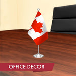 Load image into Gallery viewer, G128 Canada Canadian Deluxe Desk Flag Set  8.5x5.5 In  Printed 300D Polyester, with Silver Dome and Base, 15 Metal Pole, Decorations For Office, Home and Festival Events Celebration