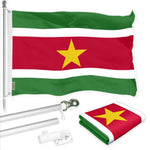 Load image into Gallery viewer, G128 Combo Pack: 6 Ft Tangle Free Aluminum Spinning Flagpole (Silver) &amp; Suriname Surinamese Flag 3x5 Ft, LiteWeave Pro Series Printed 150D Polyester  Pole with Flag Included