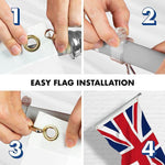 Load image into Gallery viewer, G128 Combo Pack: 6 Feet Tangle Free Spinning Flagpole (Silver) UK United Kingdom Flag 3x5 ft Printed 150D Brass Grommets (Flag Included) Aluminum Flag Pole