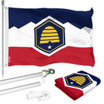 Load image into Gallery viewer, G128 Combo Pack: 6 Ft Tangle Free Aluminum Spinning Flagpole (Silver) &amp; Utah 2023 New Version UT State Flag 3x5 Ft, LiteWeave Pro Series Printed 150D Polyester  Pole with Flag Included