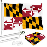Load image into Gallery viewer, G128 Combo Pack: 6 Ft Tangle Free Spinning Flagpole (Silver) &amp; Maryland Flag 3x5 Ft Printed 150D Polyester, Brass Grommets (Flag Included) Aluminum Flag Pole
