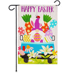 Load image into Gallery viewer, Garden Flag Happy Easter Rabbit Gnome in Truck 12x18 inch Blockout Fabric