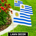 Load image into Gallery viewer, G128 12 Pack Handheld Uruguay Uruguayan Stick Flags  12x18 In  Printed 150D Polyester, Country Flag, Solid Wooden Stick, Spear Gold Tip