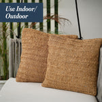 Load image into Gallery viewer, Raffia Hand Knitted Pillow Cover 18x18 inch Boho Decorative Cushion Cover for Couch Sofa or Bed Rustic Natural Throw Pillow Case 1pc