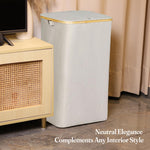 Load image into Gallery viewer, Ivory 100L Large Laundry Hamper with Lid Narrow Foldable Slim Laundry Basket with Bamboo Handles Skinny Tall Dirty Clothes Hamper for Dorm Bathroom Bedroom