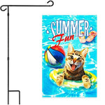 Load image into Gallery viewer, G128 Combo Pack: Garden Flag Stand Black 36x16 Inch &amp; Garden Flag Summer Fun with Cat in Pool 12x18 Inch