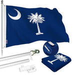 Load image into Gallery viewer, G128 Combo Pack: 6 Ft Tangle Free Spinning Flagpole (Silver) &amp; South Carolina Flag 3x5 Ft Embroidered 220GSM Spun Polyester, Brass Grommets (Flag Included) Aluminum Flag Pole