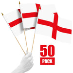 Load image into Gallery viewer, G128 50 Pack Handheld England English Stick Flags  12x18 In  Printed 150D Polyester, Country Flag, Solid Wooden Stick, Spear Gold Tip