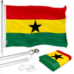 Load image into Gallery viewer, G128 Combo Pack: 6 Ft Tangle Free Spinning Flagpole (Silver) &amp; Ghana Flag 3x5 Ft Printed 150D Polyester, Brass Grommets (Flag Included) Aluminum Flag Pole