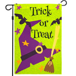 Load image into Gallery viewer, G128  Halloween Garden Flag, Trick or Treat Quote with Witch Garden Yard Decorations,   12x18 Inch  Printed 150D Polyester  Rustic Holiday Seasonal Outdoor Flag