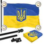 Load image into Gallery viewer, G128 Combo: 6 Ft Tangle Free Aluminum Spinning Flagpole (Black) &amp; Ukraine Ukrainian Coat of Arms Flag 3x5 Ft, LiteWeave Pro Printed 150D Polyester, 4 Corner Brass Grommets  Pole with Flag Included