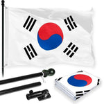 Load image into Gallery viewer, G128 Combo Pack: 6 Feet Tangle Free Spinning Flagpole (Black) South Korea South Korean Flag 3x5 ft Printed 150D Brass Grommets (Flag Included) Aluminum Flag Pole