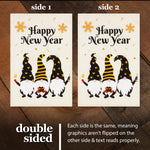Load image into Gallery viewer, G128 Garden Flag Happy New Year Three Celebrating Gnomes 12x18 Burlap Fabric