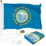 Load image into Gallery viewer, G128 Combo Pack: 6 Ft Tangle Free Spinning Flagpole (White) &amp; South Dakota Flag 3x5 Ft Printed 150D Polyester, Brass Grommets (Flag Included) Aluminum Flag Pole