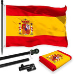 Load image into Gallery viewer, G128 Combo Pack: 6 Feet Tangle Free Spinning Flagpole (Black) Spain Spanish Flag 3x5 ft Printed 150D Brass Grommets (Flag Included) Aluminum Flag Pole