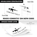 Load image into Gallery viewer, G128 Combo Pack: 6 Ft Tangle Free Aluminum Spinning Flagpole (Silver) &amp; Come and Take It Rifle White Flag 3x5 Ft, Double ToughWeave Series Double Sided Embroidered 210D Polyester  Pole with Flag
