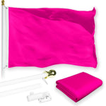 Load image into Gallery viewer, G128 Combo Pack: 5 Ft Tangle Free Aluminum Spinning Flagpole (White) &amp; Solid Magenta Color Flag 2x3 Ft, LiteWeave Pro Series Printed 150D Polyester  Pole with Flag Included