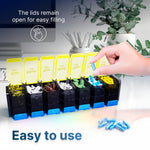 Load image into Gallery viewer, Extra Large Weekly Pill Organizer 2 Times a Day XL Pill Case Am Pm Yellow Blue