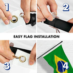 Load image into Gallery viewer, G128 Combo Pack: 6 Ft Tangle Free Aluminum Spinning Flagpole (Black) &amp; Brazil Brazilian Flag 3x5 Ft, Double ToughWeave Series Double Sided Embroidered 210D Polyester  Pole with Flag Included