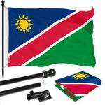 Load image into Gallery viewer, G128 Combo Pack: 6 Ft Tangle Free Aluminum Spinning Flagpole (Black) &amp; Namibia Namibian Flag 3x5 Ft, LiteWeave Pro Series Printed 150D Polyester  Pole with Flag Included