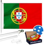 Load image into Gallery viewer, G128 Combo Pack: 6 Ft Tangle Free Aluminum Spinning Flagpole (Silver) &amp; Portugal Portuguese Flag 3x5 Ft, Double ToughWeave Series Double Sided Embroidered 210D Polyester  Pole with Flag Included